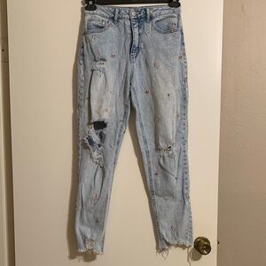 Tinseltown Light Blue High Rise Jeans with Embroidery